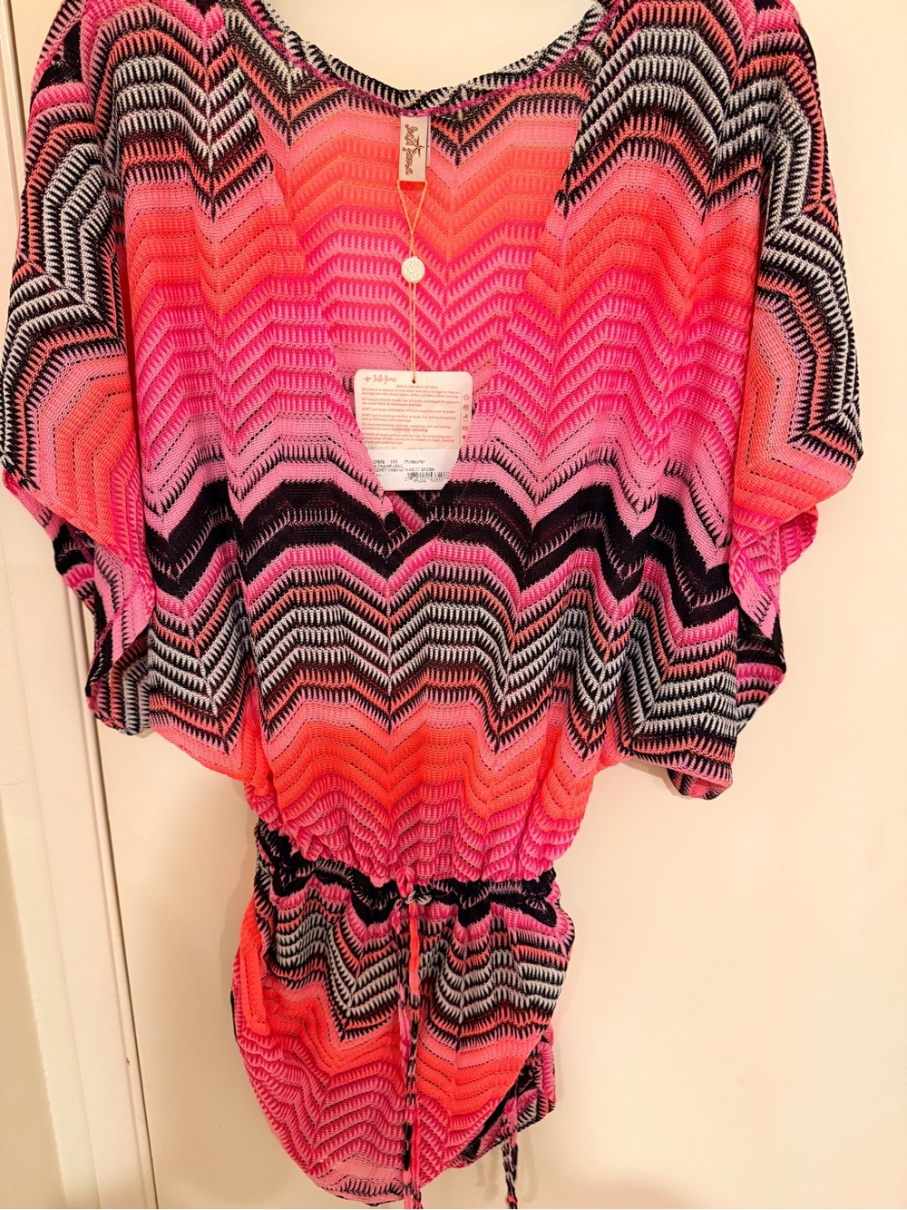 Luli Fama Pink and Black Chevron Knit Tunic Top